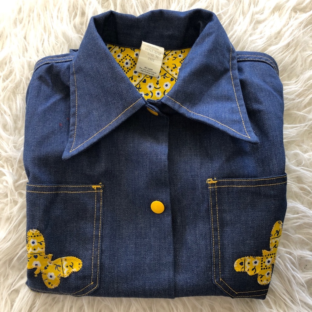 Vintage Denim Snap-Up Frog & Butterfly Shirt, 14